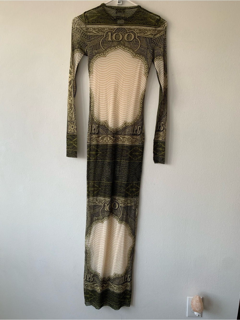 Jean Paul Gaultier Cartouche Money Dollar Mesh Sheer Long Sleeve Maxi Dress - Picture 9 of 11